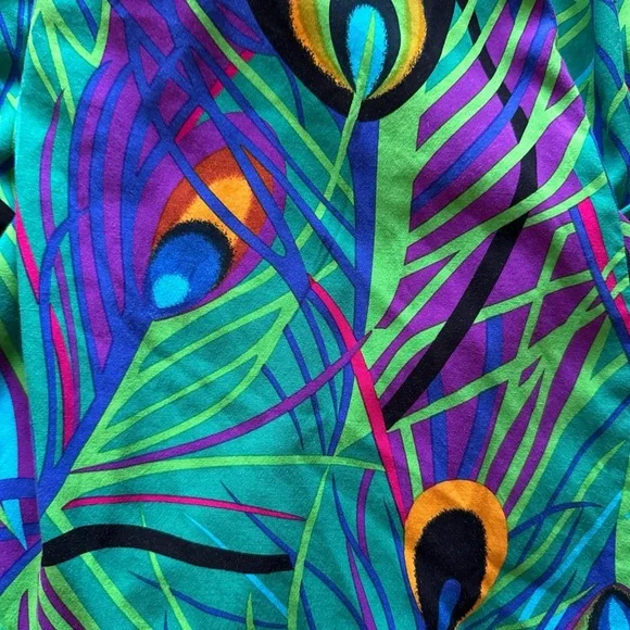 Peacock bold print wide leg flowy pants, size 6 - Picture 3 of 4